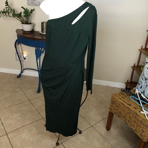 NWT THEENKOLN One Shoulder Cutout Ruched Cocktail Wedding Bodycon Dress L - Picture 2 of 10